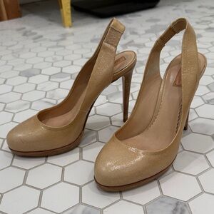 Elegant Tan Shimmery Slingback Heels